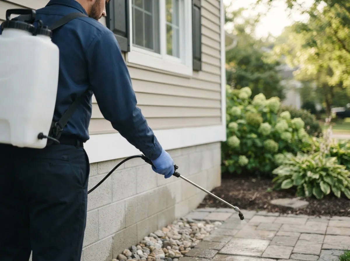 Pest control technician inspecting a home in Longmeadow, MA